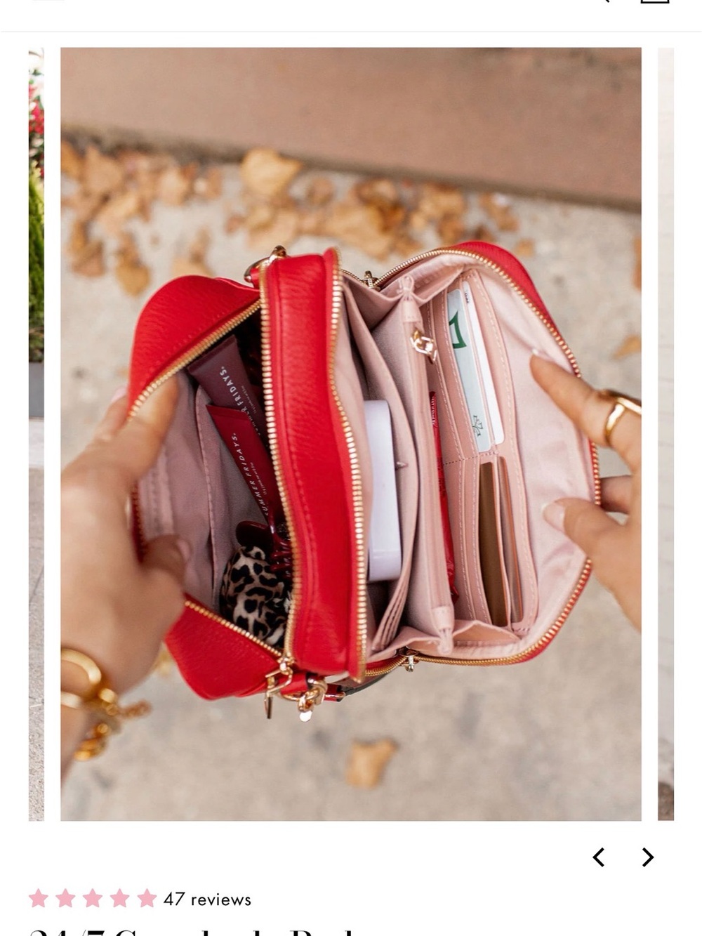 Poppy & Peonies Vibrant Red 24/7 Crossbody Leather Purse - Picture 2 of 4